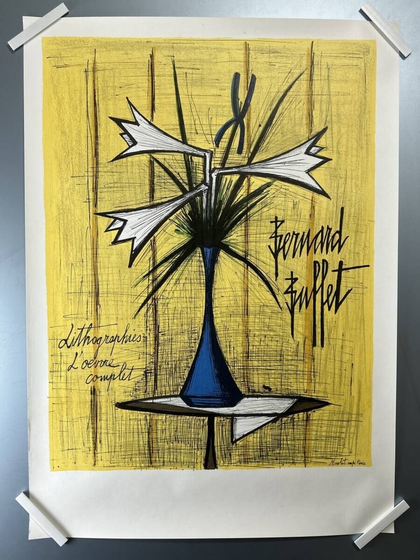 Lilies Iris Poster Lithograph Used Buffet Bernard Condition (1 of 4)