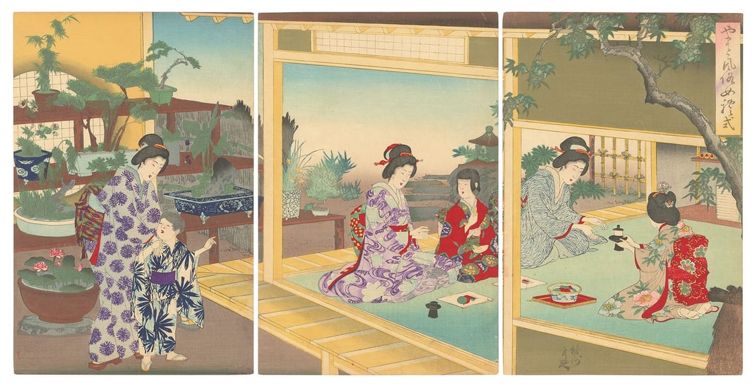 Chikanobu Woodblock Print Triptych Manners Women 1892: Chikanobu Woodblock Print Triptych Manners Women 1892 Item Specifics: Artist: Toyohara Chikanobu Subject: Japanese Manners and Etiquette Material: Washi Paper Style: Japanese Year Of Production: 1892 