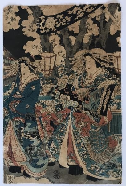 Japanese Woodblock Print Utagawa School Bijin ga Two Beauties Art Oban (1 of 1)