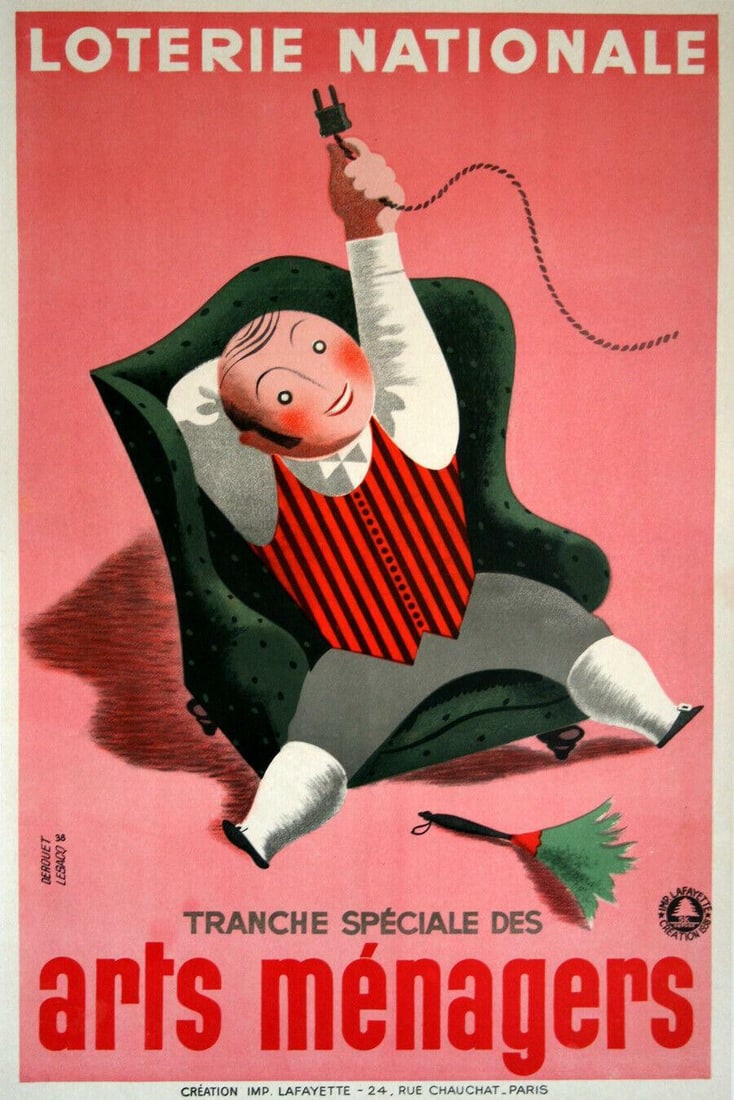 Original poster Derouet French 1938 Original Arts Menagers Loterie Nationale: Original poster Derouet French 1938 Original Arts Menagers Loterie Nationale Item Specifics: Artist: DEROUET Style: Vintage Date Of Creation: 1900-1949 Year Of Production: 1940 Width (Inches): 16 Colo