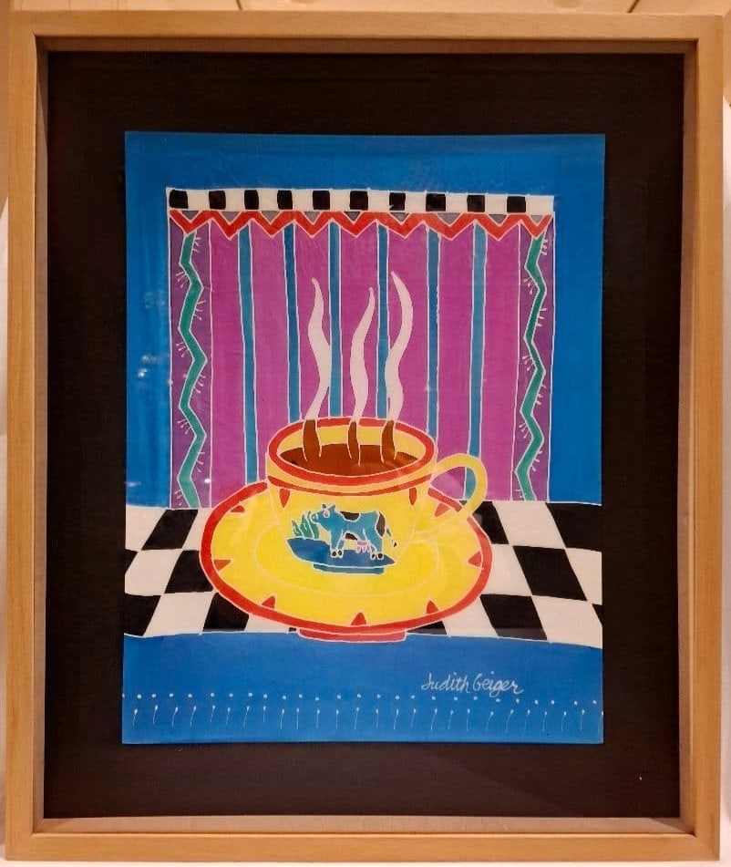 Silk Cow Painting Signed Framed Kitchen Art Judith Geiger Yellow Teacup: Silk Cow Painting Signed Framed Kitchen Art Judith Geiger Yellow Teacup Item Specifics: Artist: Judith Geiger Unit Of Sale: Single Piece Signed By: Judith Geiger Size: Medium Signed: Yes Material: Acr