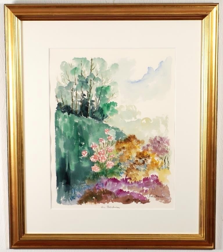 Original Watercolor Painting Forest Landscape Anne-Marie French Signed Art (1 of 8)