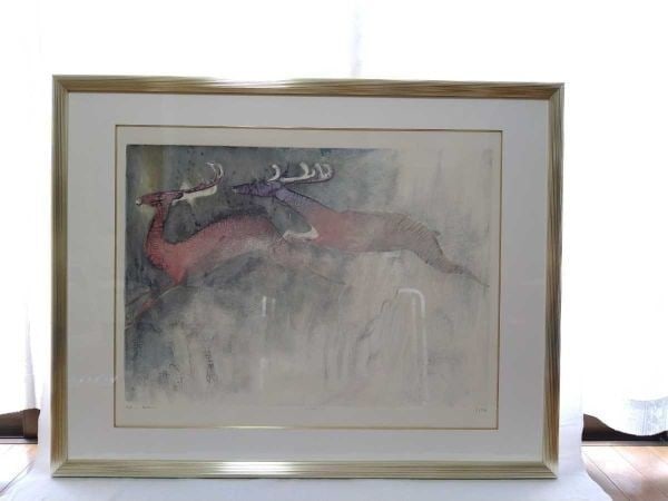 Edwin Salomon Signed Lithograph Two Deer Limited Edition Abstract Animal Art (1 of 10)
