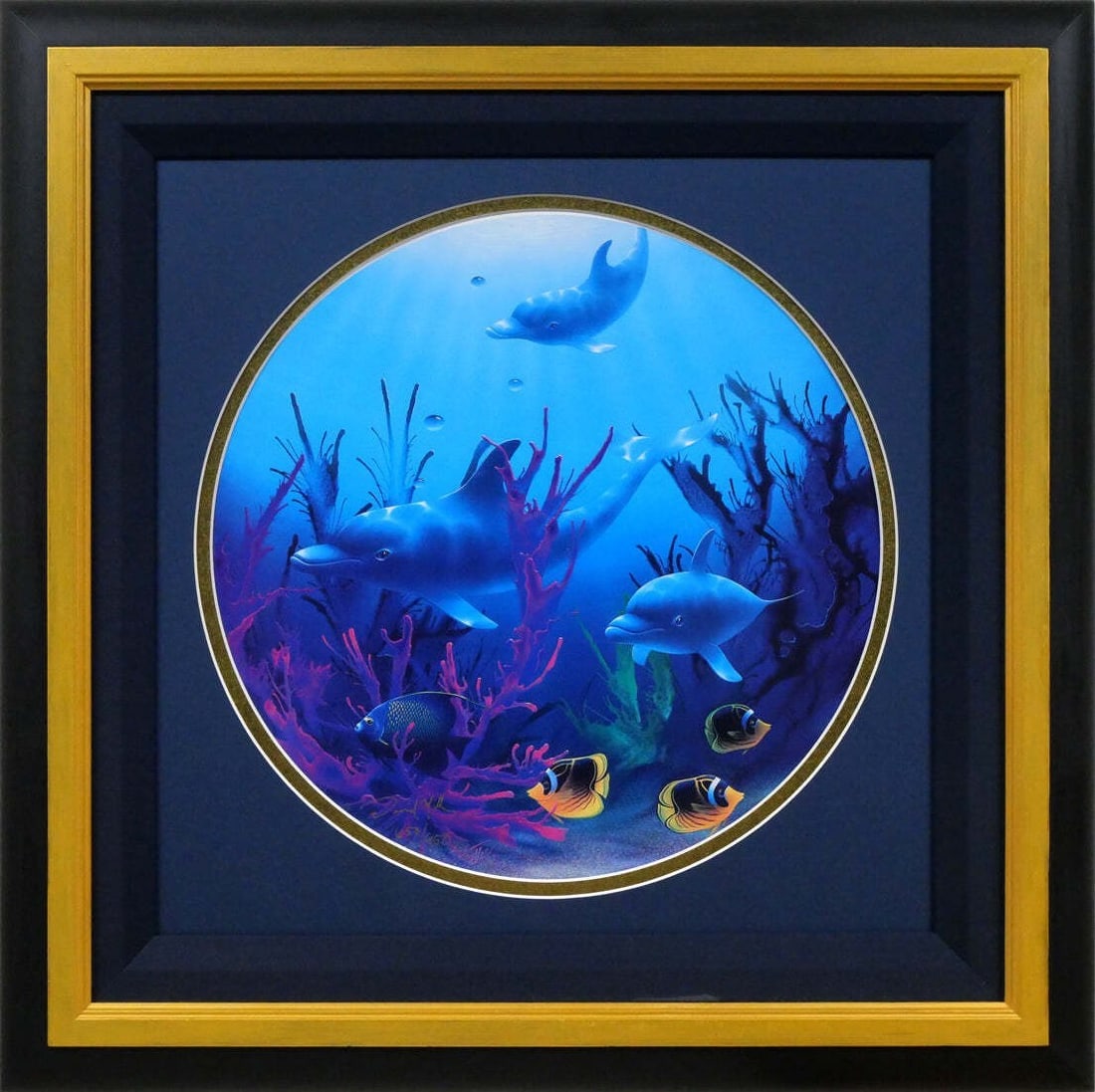 Heavenly Waters Dolphins Ocean Art Signed Print 650/ 950 Mixed Media David Miller (1 of 9)