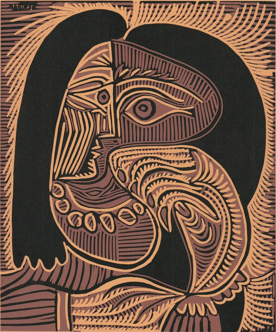 PABLO PICASSO Femme au Collier 9.5" x 8" Linocut 1971 Cubism Pablo Picasso Femm: PABLO PICASSO Femme au Collier 9.5" x 8" Linocut 1971 Cubism Pablo Picasso Femm Item Specifics: Artist: Pablo Picasso Brand: Picasso Pablo Exact Year: 1971 Height: 9.5 Item Height: 9.5 Type: Linocut