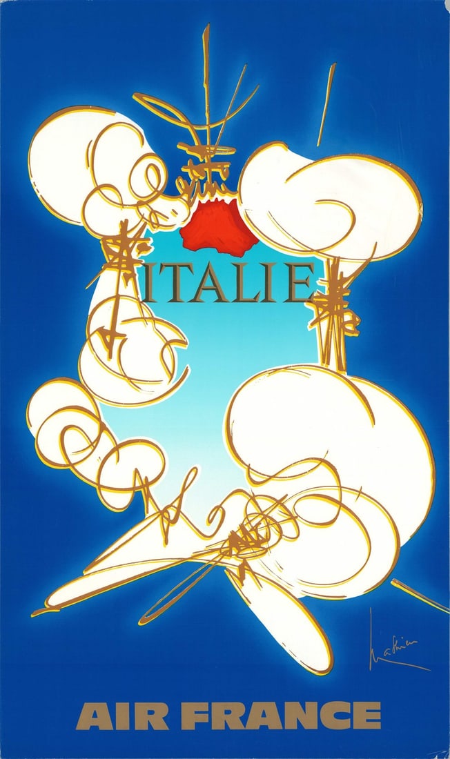 Blue Contemporary 39.25" Poster 23.5" Italie Air France 1971 Mathieu Georges (1 of 11)