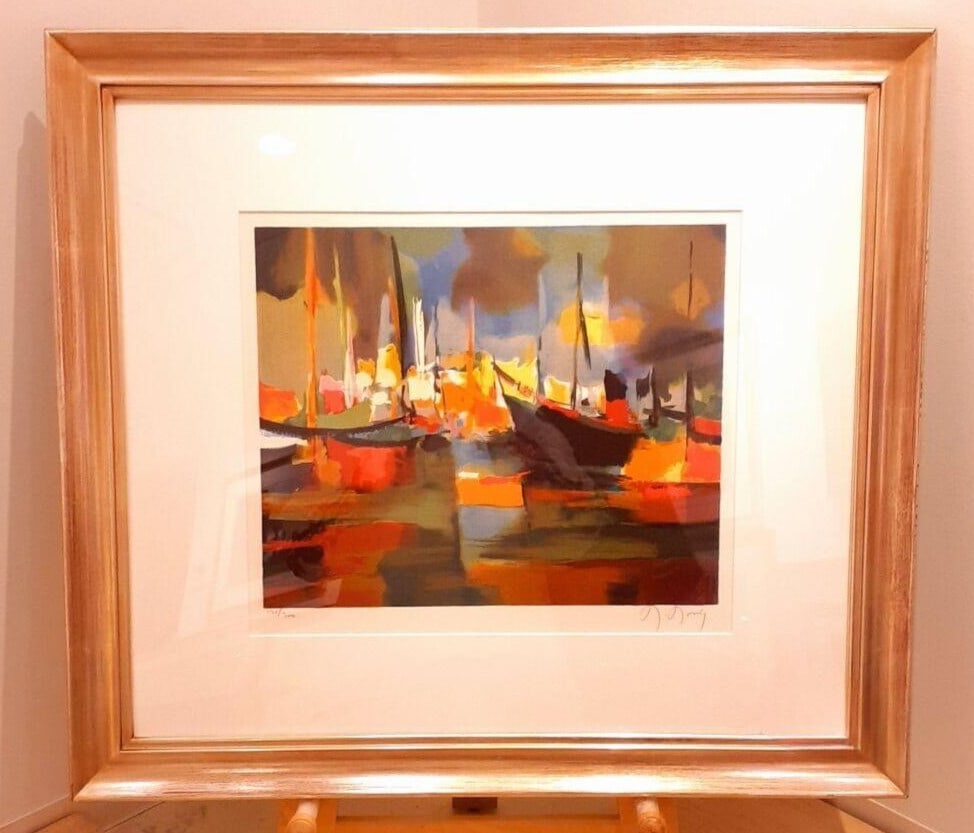 Marcel Mouly "Ship shadow" Original Lithograph on paper Signed in pencil Framed (1 of 10)