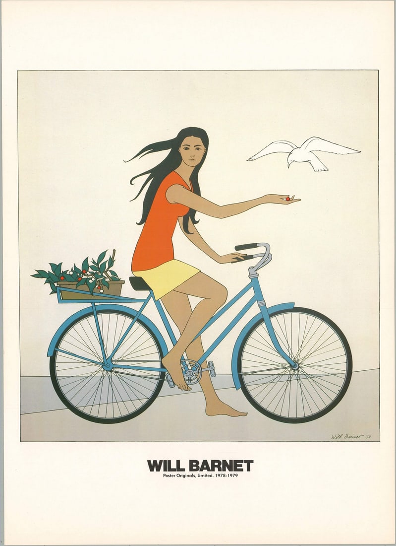 WILL BARNET The Blue Bicycle 16" x 11.5" Offset Lithograph 1978 Contemporary (1 of 4)