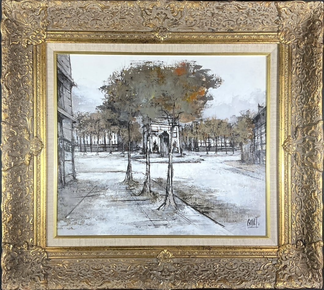 GODET French Oil Painting Landscape Paris Style Monochrome City Scene Framed: GODET French Oil Painting Landscape Paris Style Monochrome City Scene Framed Item Specifics: Unit Of Sale: Single Piece Artist: GODET Signed By: GODET Size: Medium Signed: Yes Material: Canvas Framing