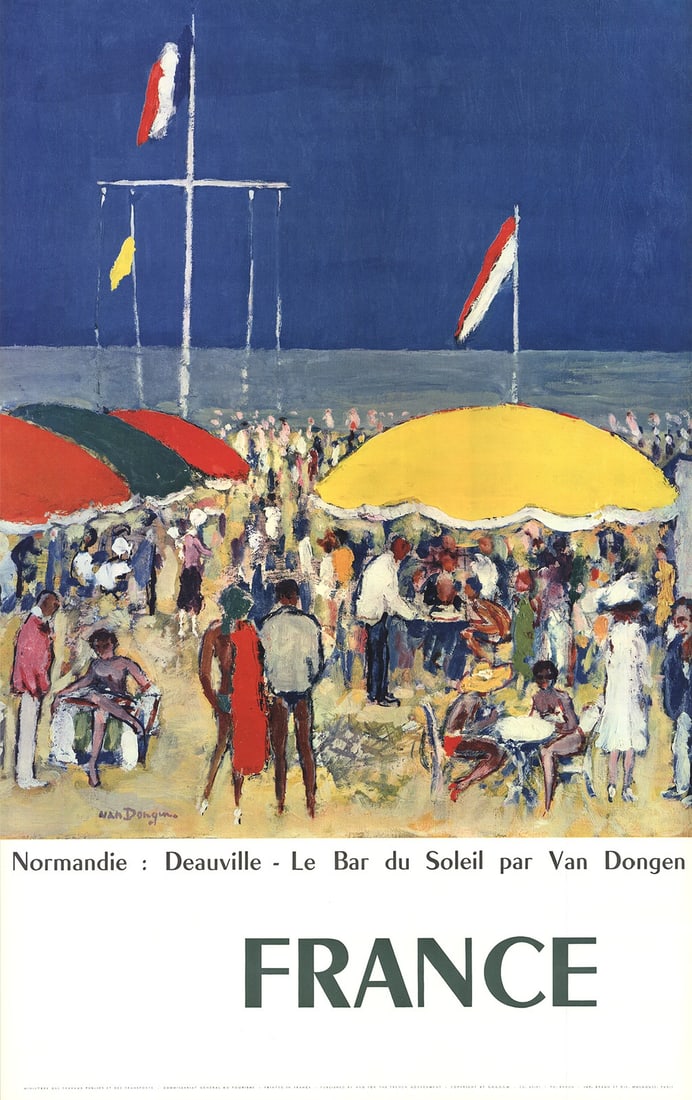KEES VAN DONGEN Normandie-Deauville Le Bar du Soleil 39" x 24.5" Poster 1960 Im (1 of 18)