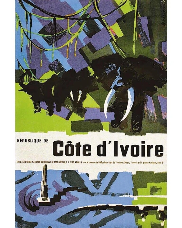 Original Rpublique Destrier 1950 Ivory Coast Poster French Elephant (1 of 1)