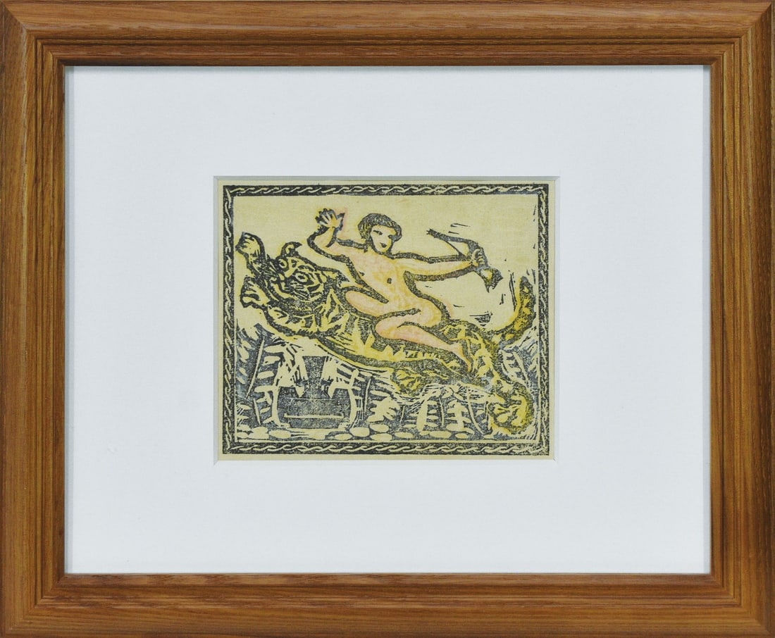 Woodblock Print Framed Authentic Tiger Riding Child 1938 Yasunori Taninaka: Woodblock Print Framed Authentic Tiger Riding Child 1938 Yasunori Taninaka Item Specifics: Artist: Yasunori Taninaka Subject: Child Riding a Tiger Material: Woodblock print on paper Style: Japanese Si