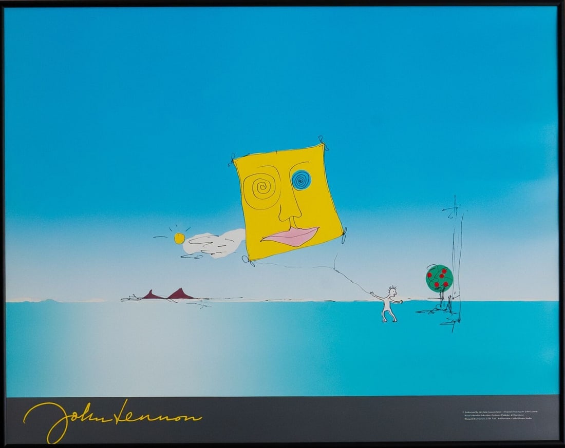 Lithograph Poster Signed Blue Sky Kite and John Lennon Official Bag One (1 of 4)