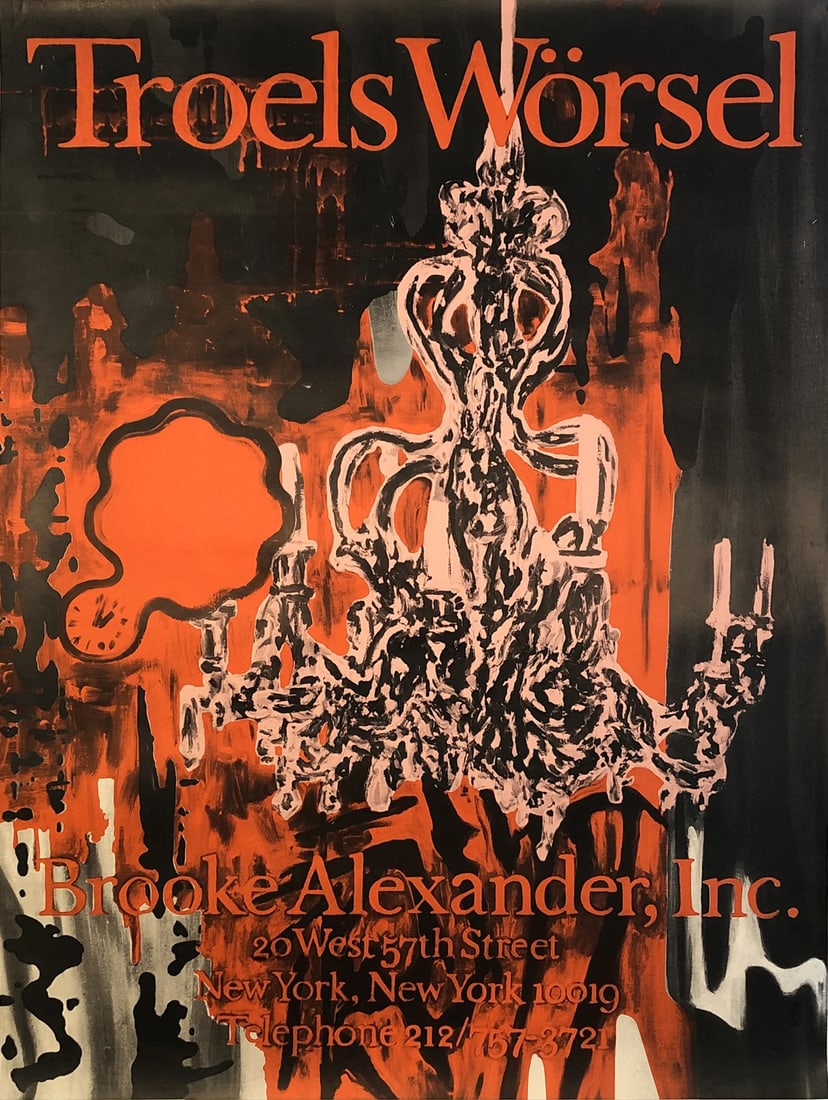 TROELS WORSEL Untitled 53" x 39.25" Serigraph 1985 Contemporary Orange Black (1 of 2)