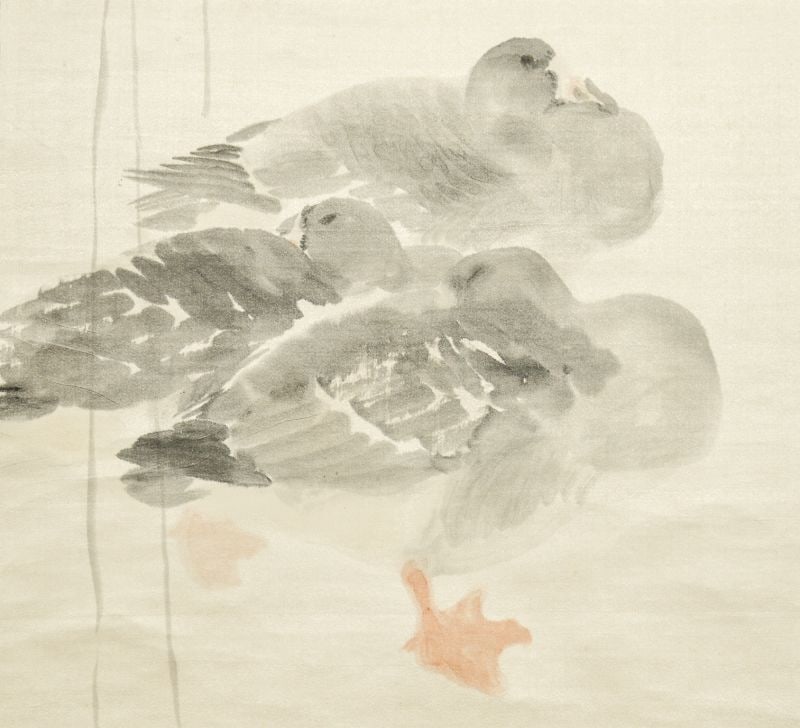Hirafuku Hyakuho Duck Japanese Woodblock Print Nihonga Art (1 of 2)