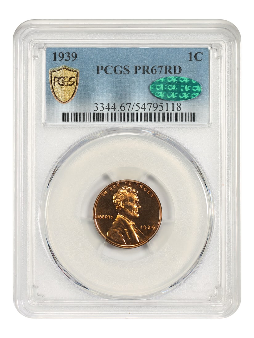 1939 1C PCGS/ CAC PR67RD - Lincoln Cent (Wheat Reverse) - Popular Proof Issue: 1939 1C PCGS/ CAC PR67RD - Lincoln Cent (Wheat Reverse) - Popular Proof Issue PCGS/ CAC PR67RD - Lincoln Cent (Wheat Reverse) - Popular Proof IssueThis 1939 Lincoln Cent, graded PR67RD by PCGS and
