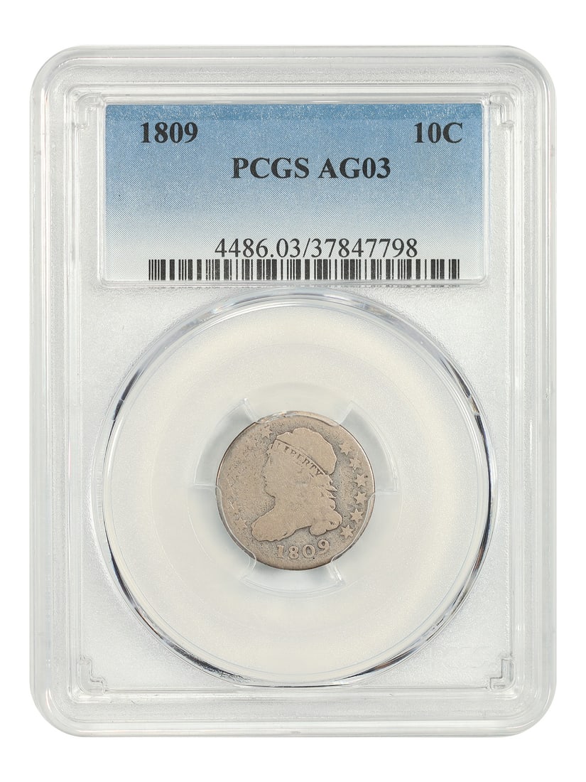 Capped Bust Dime 10C PCGS AG03 1809: Capped Bust Dime 10C PCGS AG03 1809 Item Specifics: Denomination: 10C Year: 1809 Mint Location: Philadelphia Circulated/Uncirculated: Circulated Certification: PCGS Certification Number: 37847798