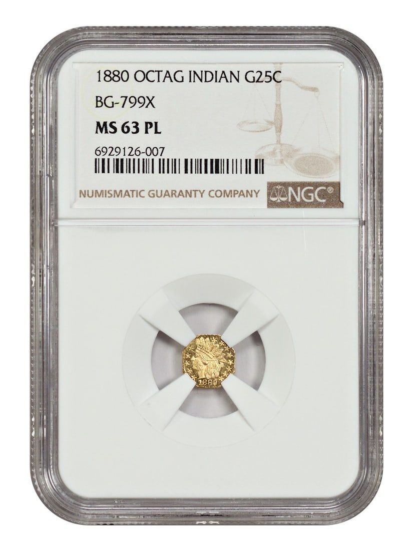 Cal. Fractional: 1880 25C NGC MS63PL (BG-799X) - California Fractional Gold: Cal. Fractional: 1880 25C NGC MS63PL (BG-799X) - California Fractional Gold Item Specifics: Denomination: 25C Year: 1880 Mint Location: Philadelphia Circulated/Uncirculated: Uncirculated Certification