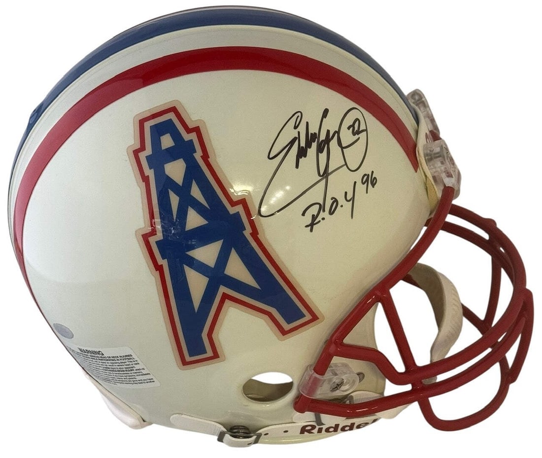 Authentic Full Size Eddie George Autographed Helmet Oilers Houston: Authentic Full Size Eddie George Autographed Helmet Oilers Houston Authentic Full Size Eddie George Autographed Helmet Oilers HoustonEddie George's 1996 Royal Open Yard (R.O.Y) award is prominently di