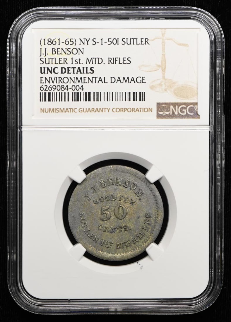 NY S-1-50I J.J. BENSON 1st MTD RIFLES SUTLER NGC UNC (1 of 3)
