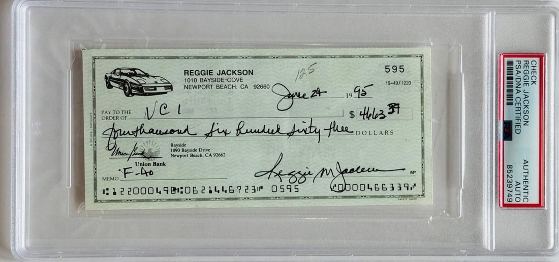 Reggie Jackson Autographed Check (PSA) (1 of 2)