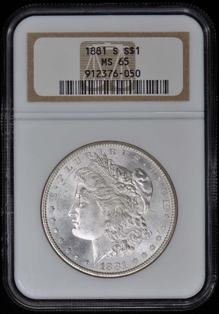 1881-S Morgan Dollar S$1 NGC MS65: 1881-S Morgan Dollar S$1 NGC MS65 The 1881-S Morgan Dollar S$1 is a highly graded MS65 coin, certified by the Numismatic Guaranty Corporation (NGC). This uncirculated coin features the iconic design