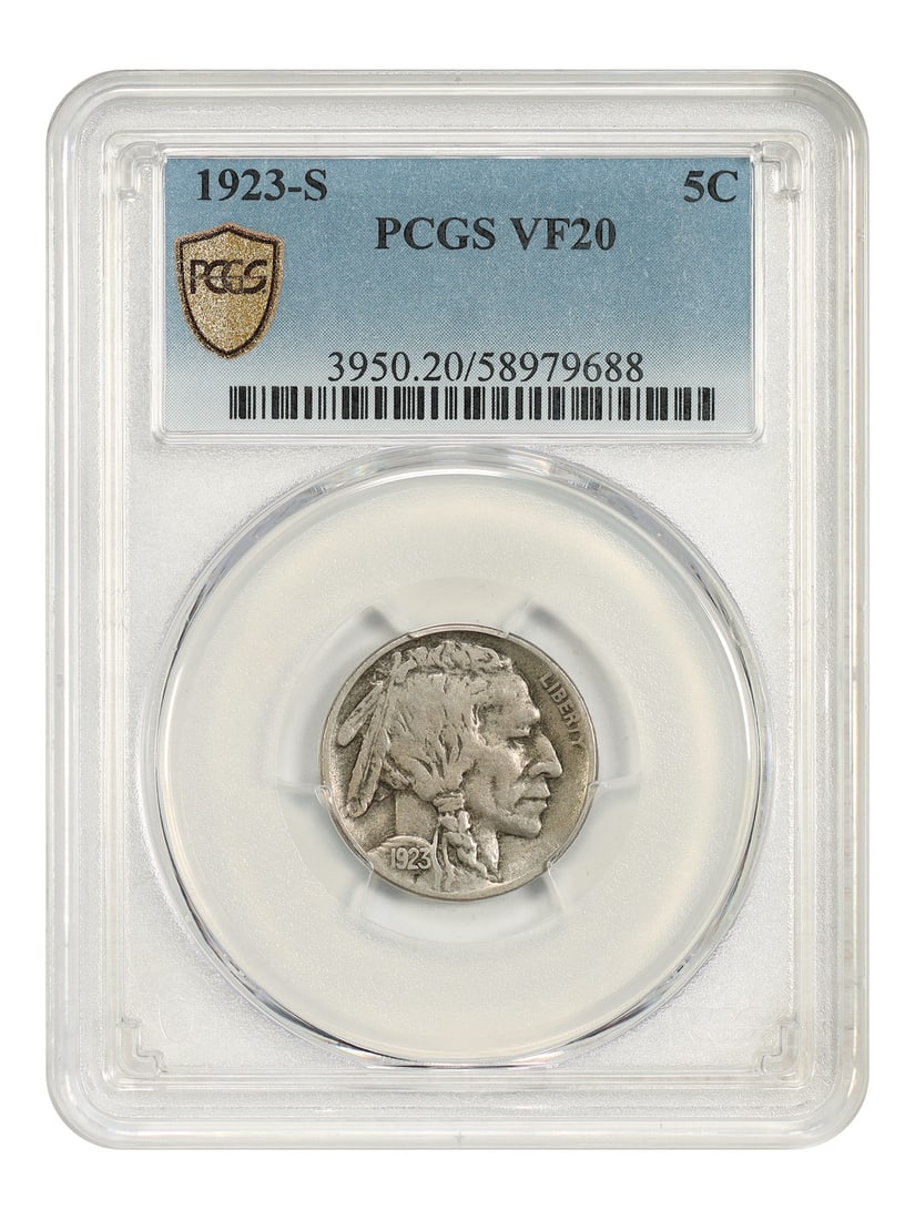 1923-S 5C PCGS VF20 - Buffalo Nickel - Better Date S-Mint: 1923-S 5C PCGS VF20 - Buffalo Nickel - Better Date S-Mint The 1923-S Buffalo Nickel is a highly sought-after coin, featuring a distinctive design and a mint mark that sets it apart from its Philadelph