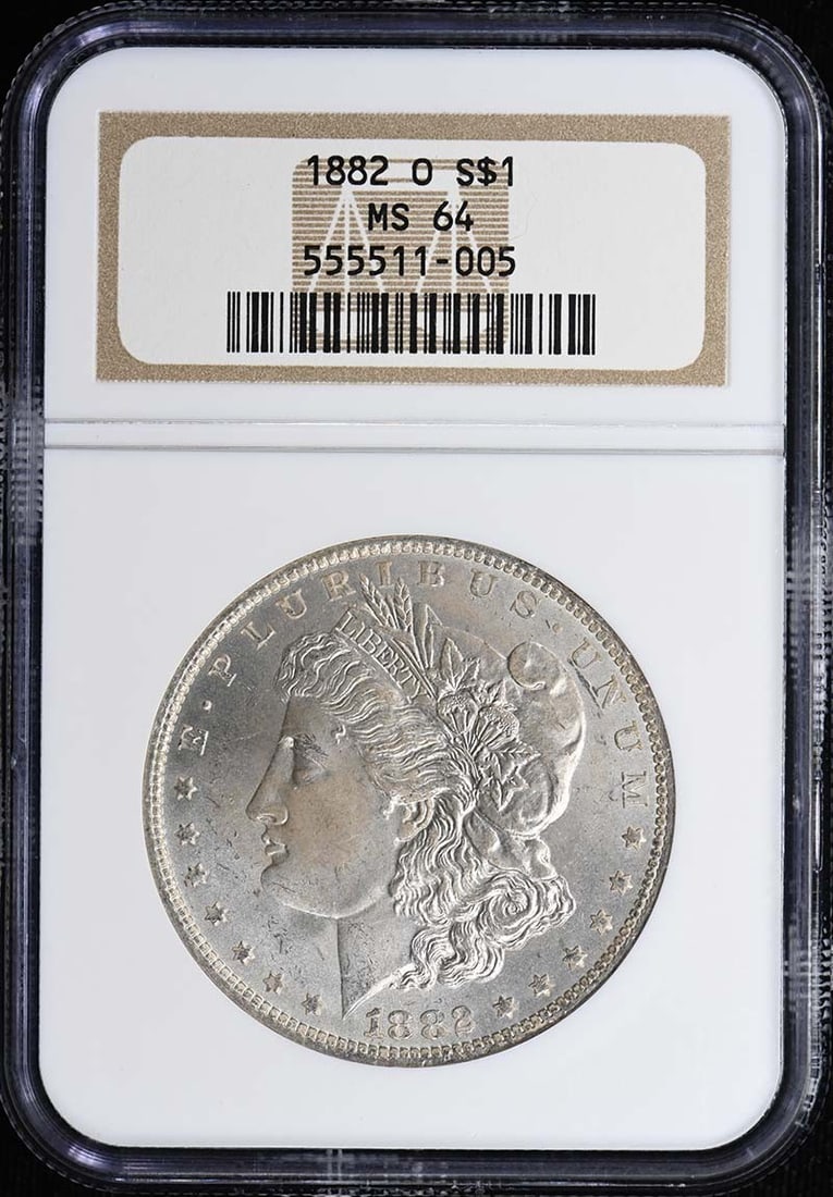 1882-O Morgan Dollar S$1 NGC MS64: 1882-O Morgan Dollar S$1 NGC MS64 The 1882-O Morgan Dollar S$1 is a stunning example of American numismatics, certified by the Numismatic Guaranty Corporation (NGC) as MS64. This uncirculated coin boa