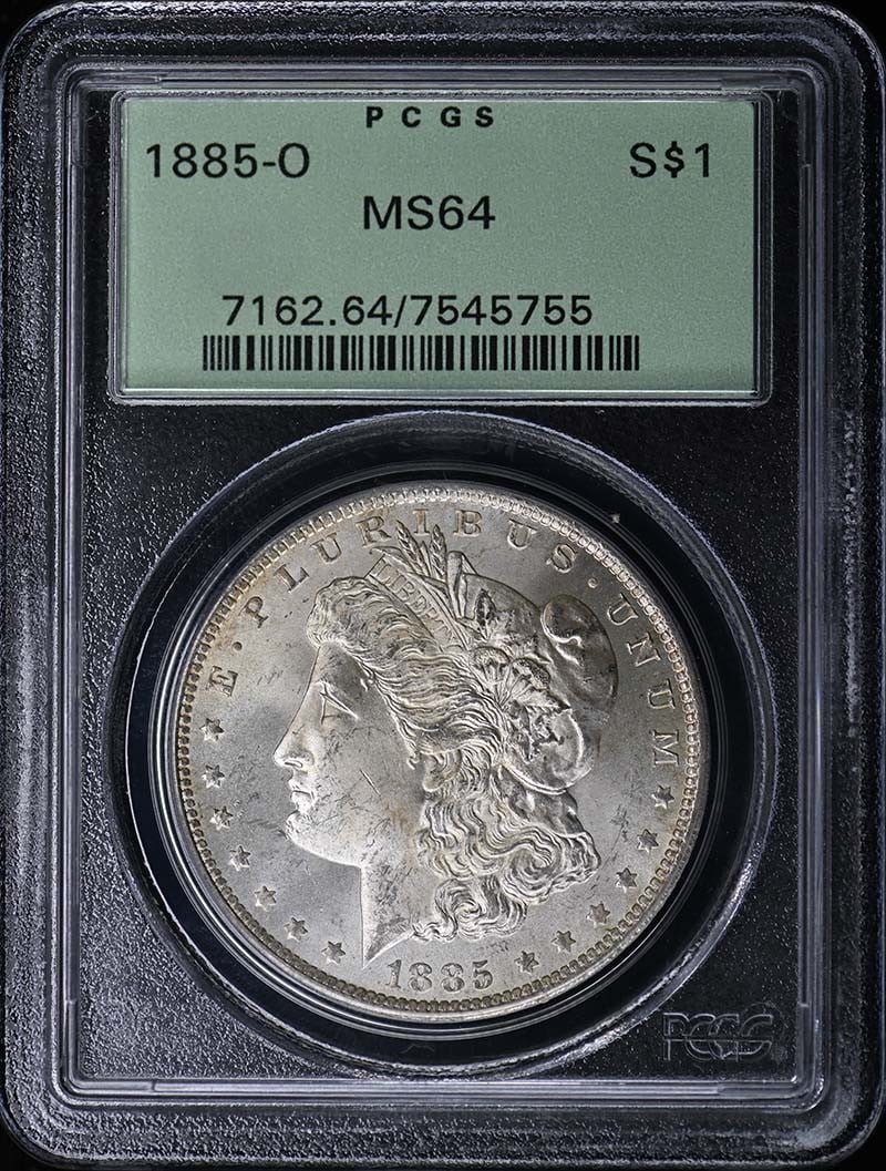 1885-O $1 Morgan Dollar PCGS MS64: 1885-O $1 Morgan Dollar PCGS MS64 The 1885-O $1 Morgan Dollar is a highly sought-after coin, certified by PCGS as MS64. This uncirculated coin was minted in New Orleans and features the iconic design 