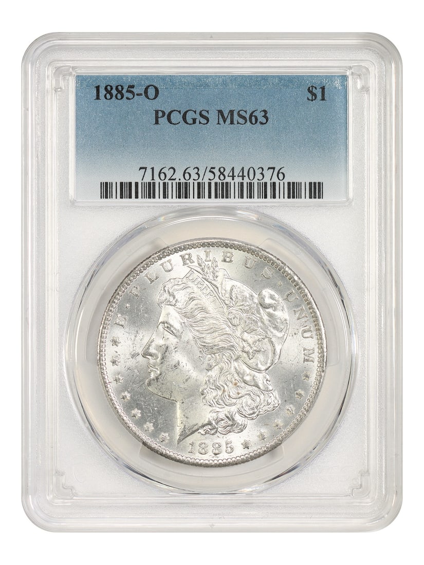 1885-O $1 PCGS MS63 - Morgan Dollar: 1885-O $1 PCGS MS63 - Morgan Dollar The 1885-O $1 Morgan Dollar is a highly sought-after coin, featuring the iconic design of George T. Morgan. This PCGS MS63 certified coin is a stunning example of t