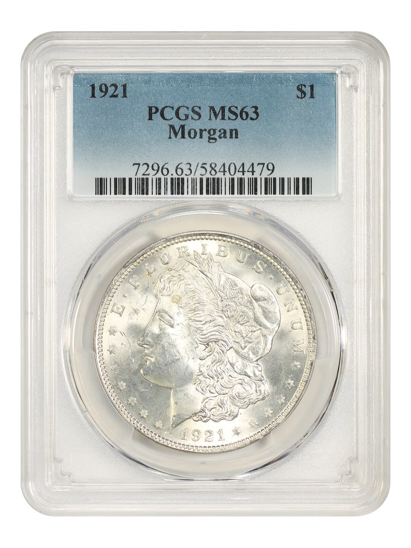 1921 $1 Morgan PCGS MS63 - Morgan Dollar: 1921 $1 Morgan PCGS MS63 - Morgan Dollar The 1921 $1 Morgan PCGS MS63 is a highly detailed and well-preserved example of this iconic coin, certified by the Professional Coin Grading Service (PCGS) as 