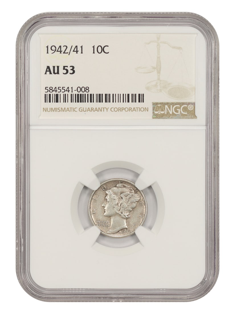 1942/ 1 10C NGC AU53 - Mercury Dime - Scarce Overdate Variety (1 of 4)