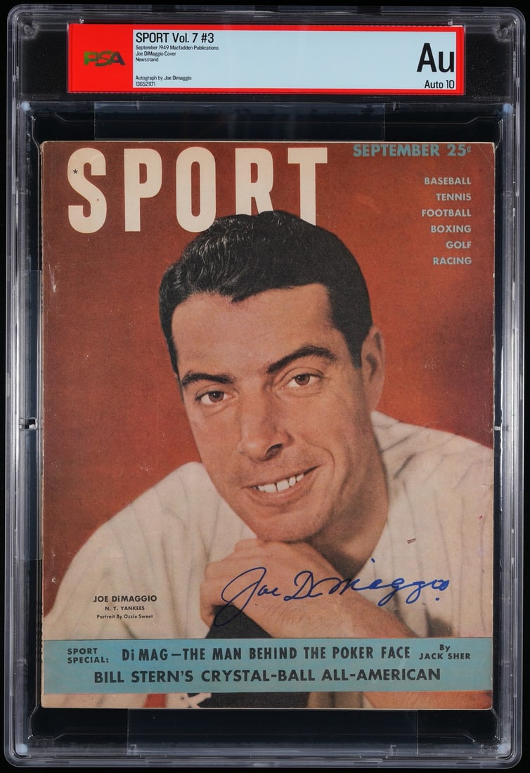Joe DiMaggio HOF Signed 1949 Sport Magazine No Label Auto 10 PSA DNA 206080: Joe DiMaggio HOF Signed 1949 Sport Magazine No Label Auto 10 PSA DNA 206080 Item Specifics: Original/Reprint: Original Product: Magazine Sport: Baseball Product Disclaimer: Not affiliated with any tea
