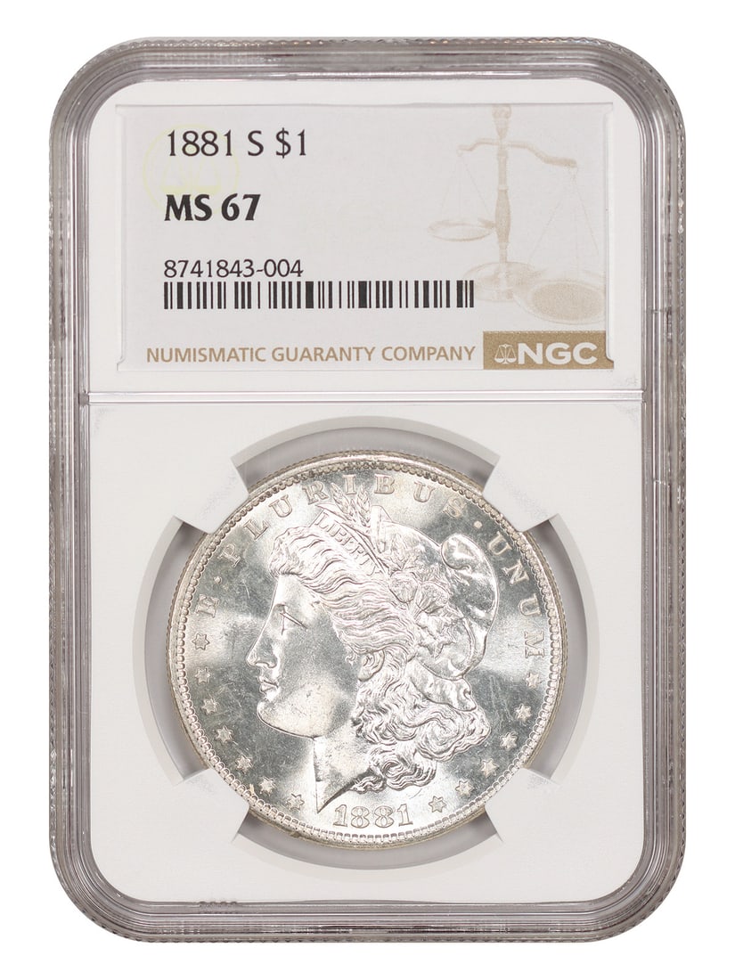 1881-S $1 NGC MS67 - Morgan Dollar - Popular Collector Date: 1881-S $1 NGC MS67 - Morgan Dollar - Popular Collector Date The 1881-S $1 Morgan Dollar, graded MS67 by the Numismatic Guaranty Corporation (NGC), is a highly sought-after collector's item. This uncir