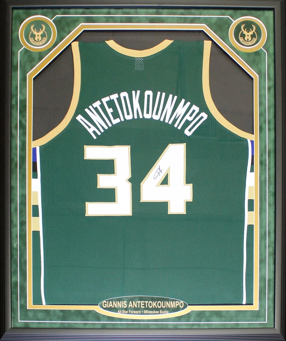 Giannis Antetokounmpo Autographed Framed Milwaukee Bucks Jersey JSA: Giannis Antetokounmpo Autographed Framed Milwaukee Bucks Jersey JSA Item Specifics: Brand: James Spence Authentication (JSA) Giannis Antetokounmpo Autographed Framed Milwaukee Bucks Jersey Signed in b