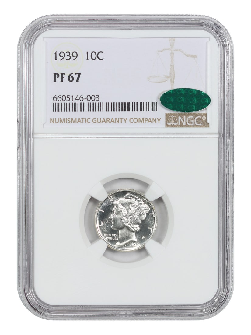 NGC/ CAC PR67 Mercury Dime 1939 10C: NGC/ CAC PR67 Mercury Dime 1939 10C NGC/ CAC PR67 Mercury Dime 1939 10C is a highly graded uncirculated coin, certified by the Numismatic Guaranty Corporation (NGC) with a grade of PR67. This coin was