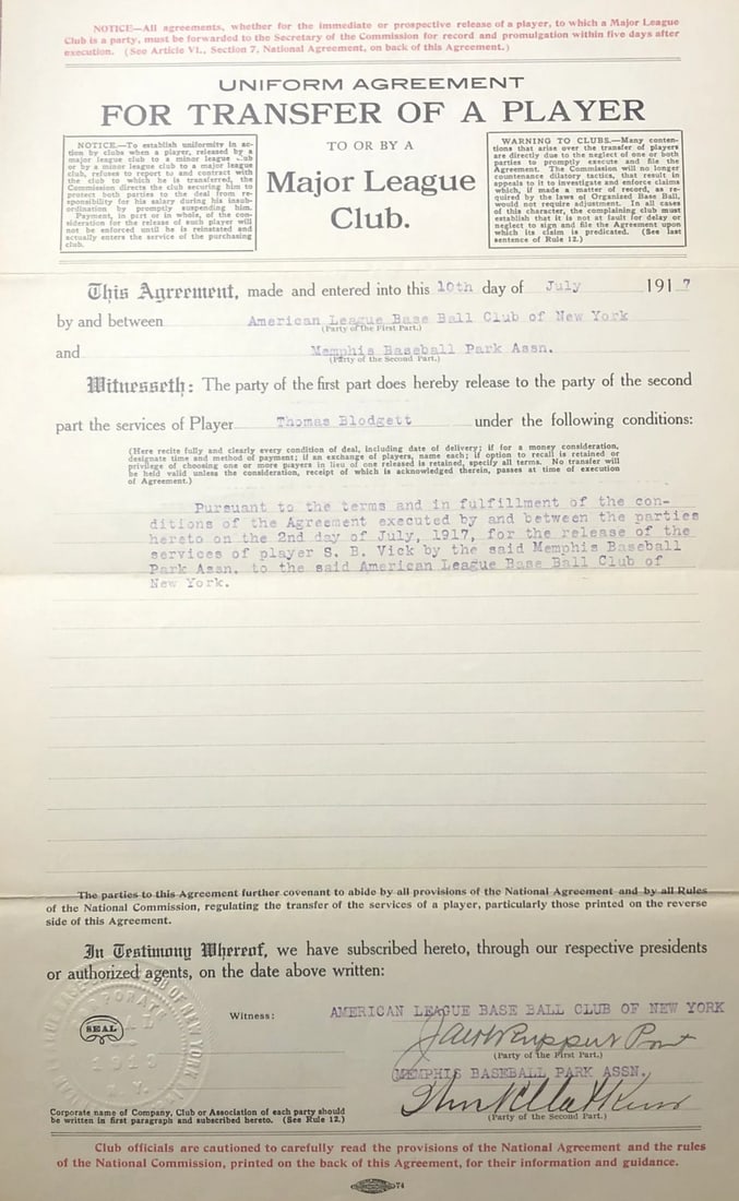 Jacob Rupport Autographed MLB Contract (JSA) (1 of 1)