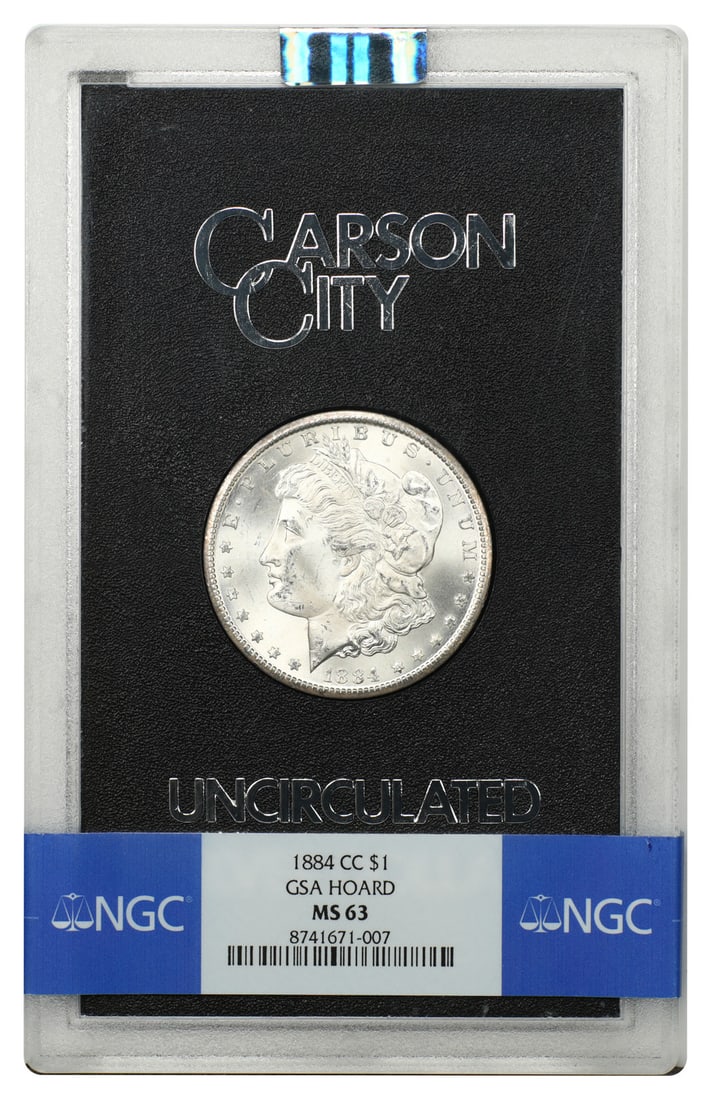GSA: 1884-CC $1 NGC MS63 - Morgan Dollar: GSA: 1884-CC $1 NGC MS63 - Morgan Dollar 1884-CC $1 Morgan Dollar in MS63 condition, certified by the Numismatic Guaranty Corporation (NGC) with a unique certification number 8741671007. This uncircul