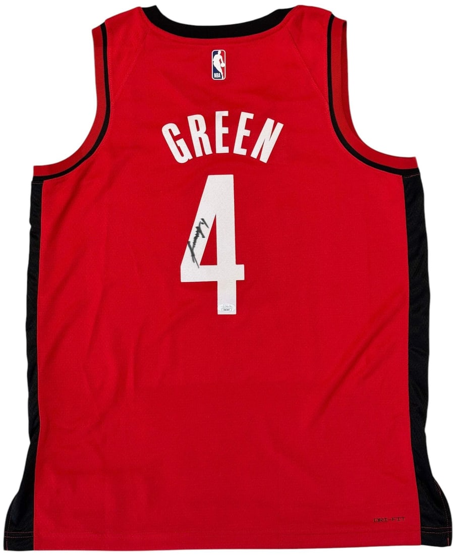 Jalen Green Autographed Houston Rockets Authentic Nike Jersey (JSA): Jalen Green Autographed Houston Rockets Authentic Nike Jersey (JSA) Authentic Jalen Green Autographed Houston Rockets Nike Jersey. The jersey features a sharpie signature across the number on the back