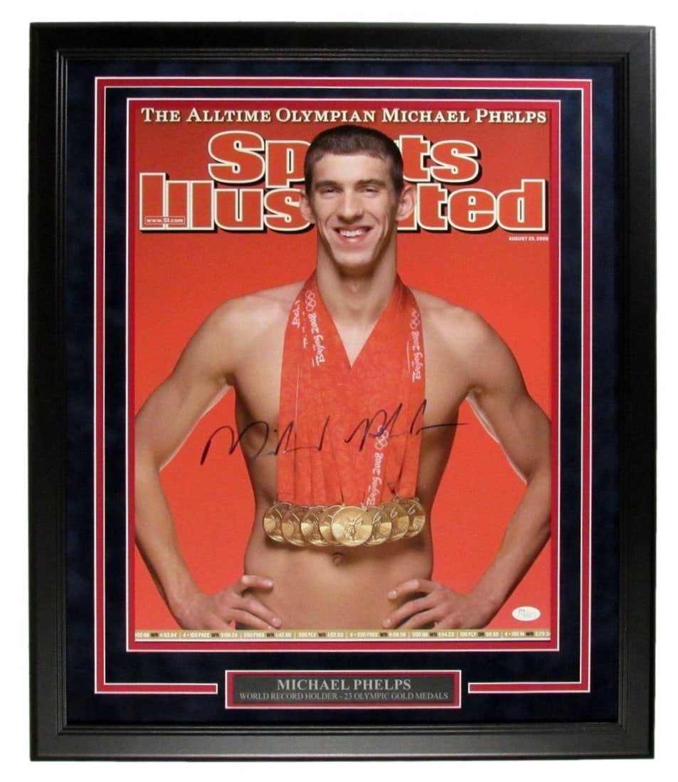 Michael Phelps Olympic Gold Medal Swimmer Signed 16x20 Photo Framed JSA 209212 (1 of 4)