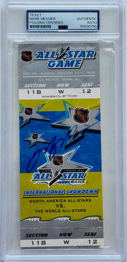 Mark Messier Autographed 1999 All Star Game Ticket (PSA): Mark Messier Autographed 1999 All Star Game Ticket (PSA) Item Specifics: Brand: Professional Sports Authentication (PSA) Professional Grader: 275010 Mark Messier Autographed 1999 All Star Game Ticket 