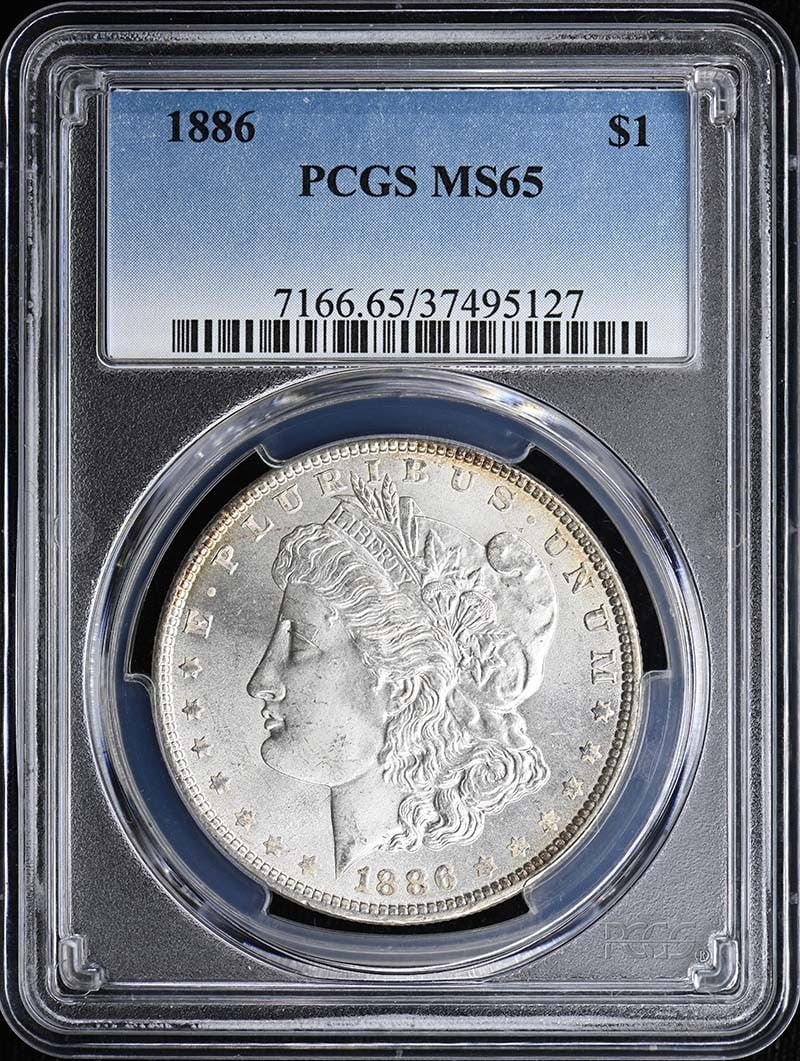 Morgan Dollar PCGS MS65 1886: Morgan Dollar PCGS MS65 1886 MS65 1886 Morgan Dollar, certified by PCGS, is a highly detailed and well-preserved uncirculated coin from the Philadelphia mint, featuring the iconic design of Augustus S