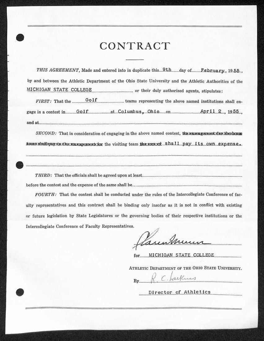 Biggie Munn HOF Michigan State Head Coach Signed/ Auto Contract JSA BA199641: Biggie Munn HOF Michigan State Head Coach Signed/ Auto Contract JSA BA199641 Signed by Biggie Munn, the legendary Head Coach of Michigan State University, this auto contract bears the distinctive