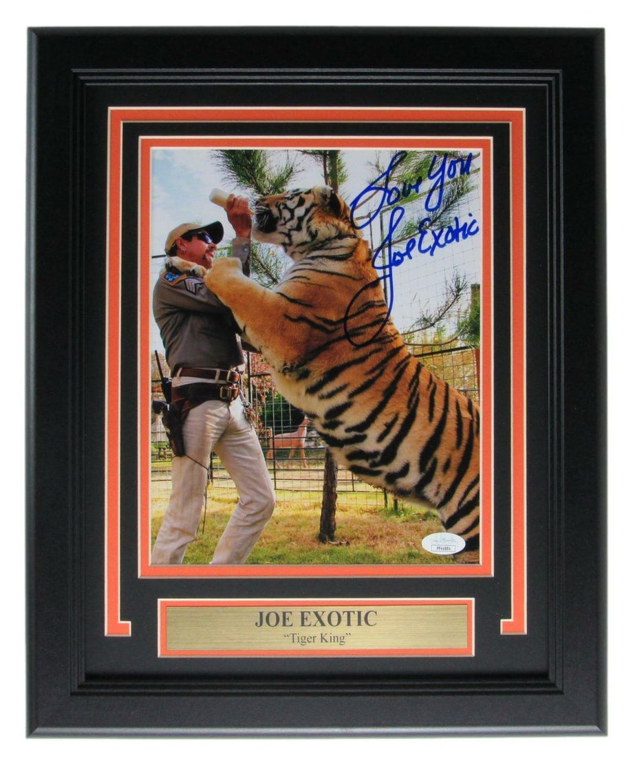 Signed Photo Framed Joe Exotic 8x10 Tiger King Inscr Love You: Signed Photo Framed Joe Exotic 8x10 Tiger King Inscr Love You Item Specifics: Industry: Movies Original/Reproduction: Original Autograph Authentication: JSA Product Disclaimer: Not affiliated with stu