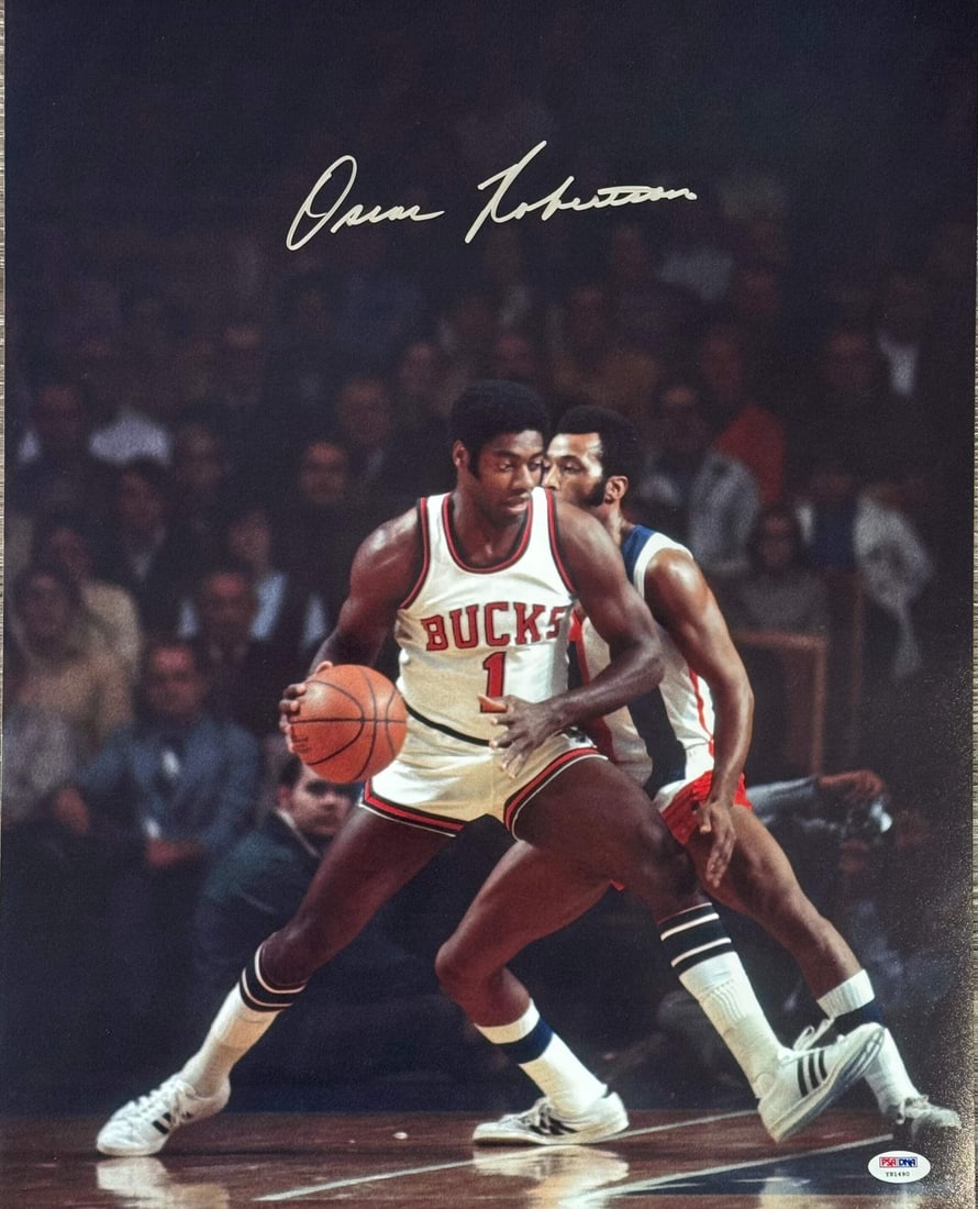 Oscar Robertson Autographed Basketball Photo 16x20 PSA (1 of 1)