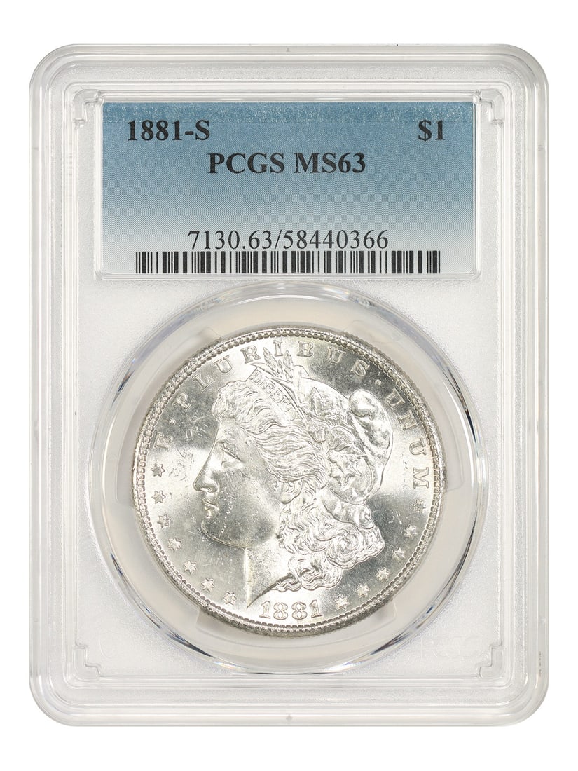 PCGS MS63 $1 - 1881-S Morgan Dollar: PCGS MS63 $1 - 1881-S Morgan Dollar The 1881-S Morgan Dollar, graded MS63 by PCGS, showcases its rich history as a San Francisco minted coin. With its uncirculated condition, this coin is a testament