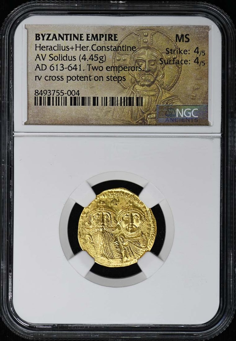 Heraclius+Her.Constantine BYZANTINE EMPIRE AV Solidus NGC MS 4/ 4 (1 of 3)