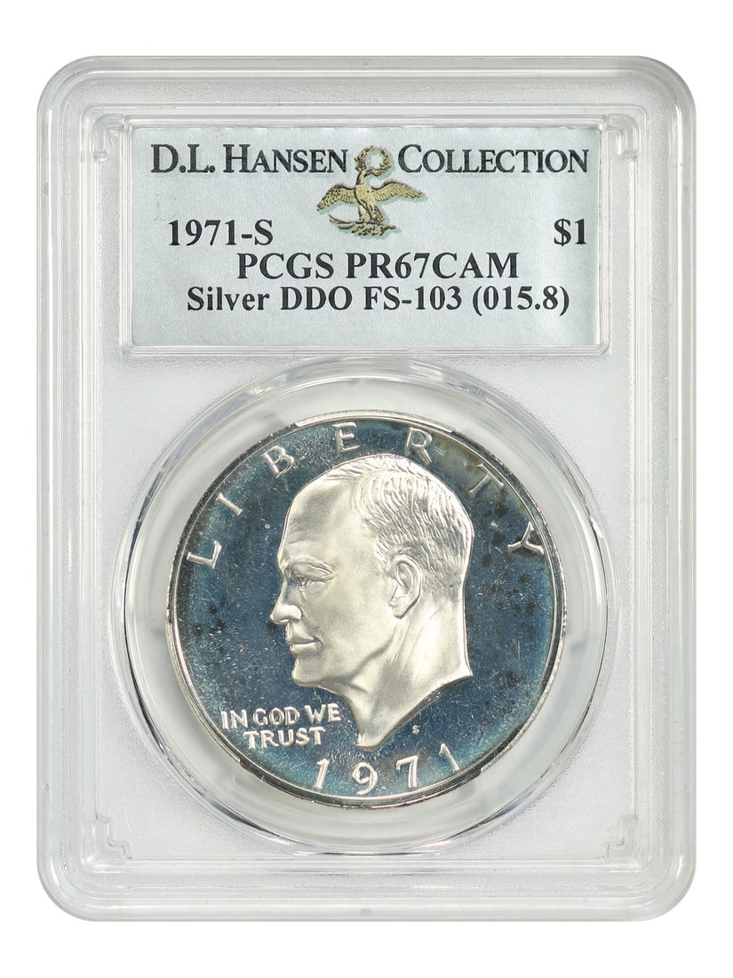 $1 PCGS PR67CAM Silver DDO FS-103 ex D.L. Hansen Ike Dollar: $1 PCGS PR67CAM Silver DDO FS-103 ex D.L. Hansen Ike Dollar The $1 PCGS PR67CAM Silver DDO FS-103 ex D.L. Hansen Ike Dollar is a rare and highly graded uncirculated coin, certified by the Professional