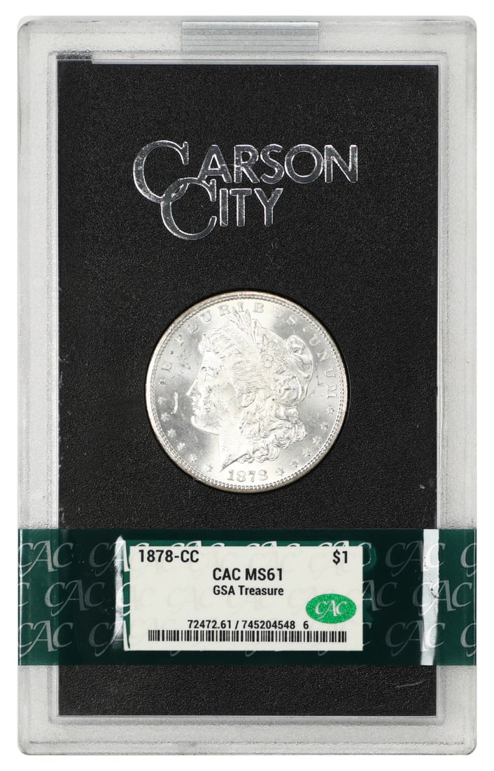 GSA: 1878-CC $1 CACG MS61 (Box and COA) - Morgan Dollar - First Year CC-Mint: GSA: 1878-CC $1 CACG MS61 (Box and COA) - Morgan Dollar - First Year CC-Mint The 1878-CC $1 CACG MS61 Morgan Dollar is a highly detailed and well-certified coin. Certified by CACG with a high grade of