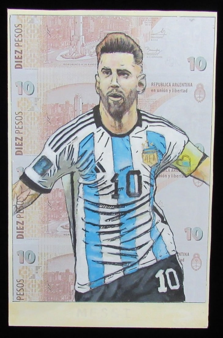 Lionel Messi 17x26 Mounted Original Mixed Media Painting Argentina Soccer 198159 (1 of 1)